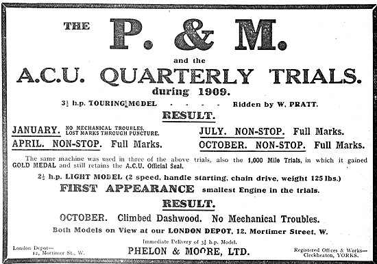 Phelon & Moore Motor Cycles - P & M Motorcycles 1909             