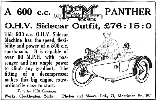 1927 Panther 600 cc OHV Sidecar Machine                          