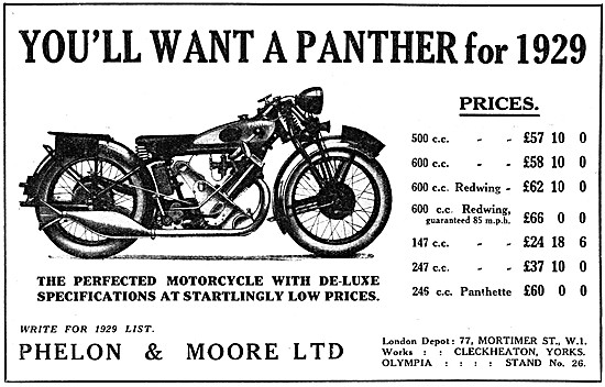 1929 Panther Motor Cycle Range For 1929. Panther 500cc Sloper    