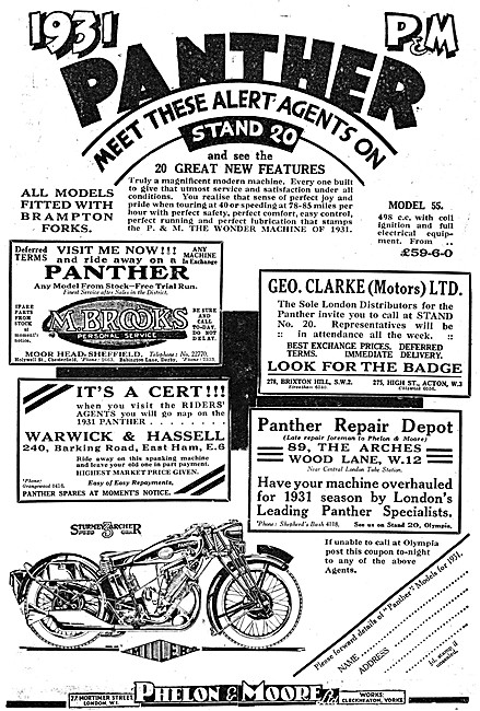 Panther Motorcycles 1930 Advert                                  