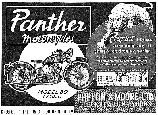 Panther Model 60 Motor Cycle 250 cc                              