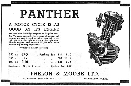 Panther Motor Cycle Engines 250 - 600 cc                         