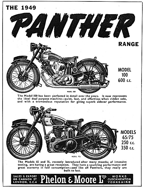 The 1949 Panther Range Of Motorcycles - Panther Model 100        