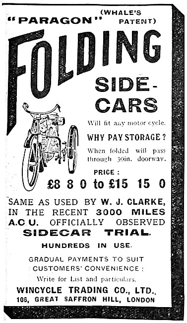 1914 Paragon Folding Sidecars                                    