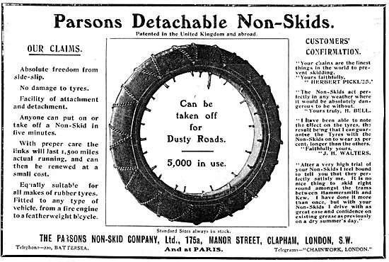 Parsons Detachable Non-Skid Tyre Covers 1904                     