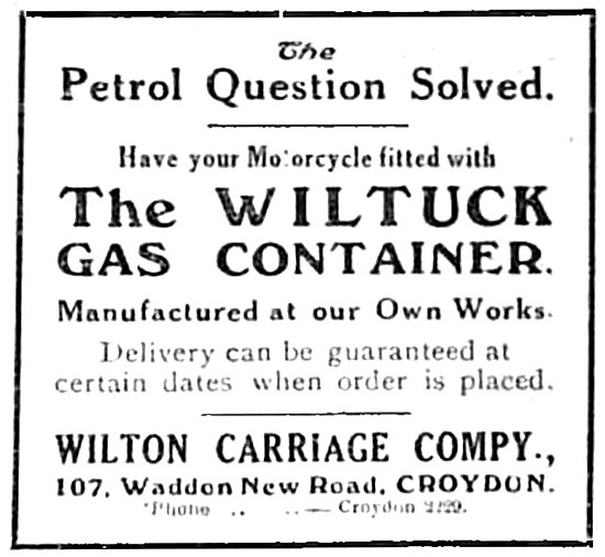The Wiltuck Gas Container For Motor Cycles                       