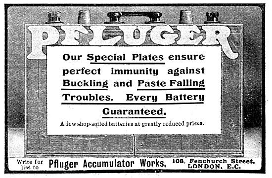 Pfluger Motor Cycle Batteries 1904 Advert                        