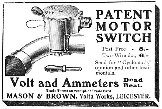 Mason & Brown Motor Cycle Electrical Switches & Instruments 1904 