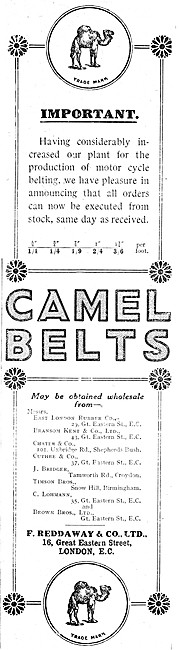 Camel Belts - Camel Motor Cycle Belts 1909                       