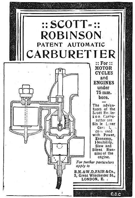 1910 Scott-Robinson Patent Automatic Carburetter                 