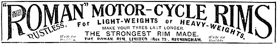 Roman Rustless Motor Cycle Rims 1914                             