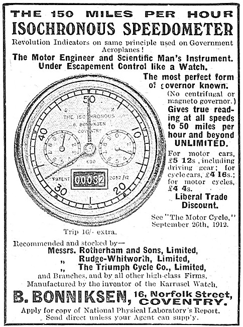 1915 Bonniksen Isochronous Speedometer                           
