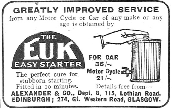 1918 EUK Easy Starter Device For Motor Cycles                    