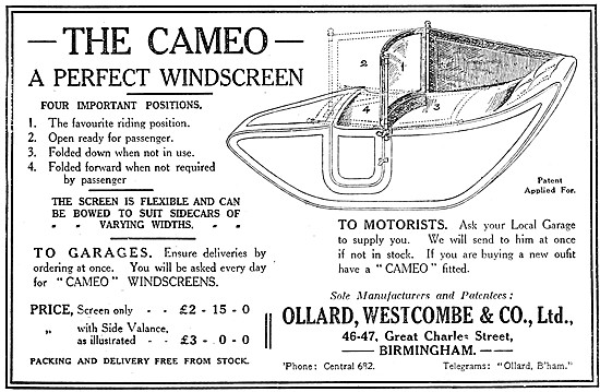 Cameo Sidecar Windscreens 1919                                   