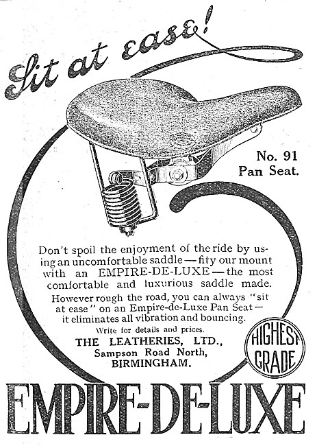 Empire-De-Luxe Motor Cycle Seat No 91 Pan Seat 1919 Advert       