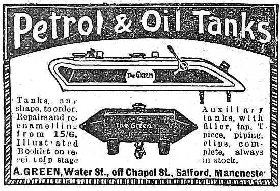 A.Green Motor Cycle Petrol & Oil Tanks 1920 Advert               