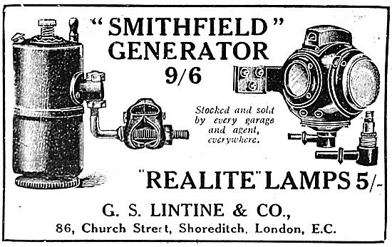 Lintine Smithfield Acetylene Generators - Realite Lamps 1920     