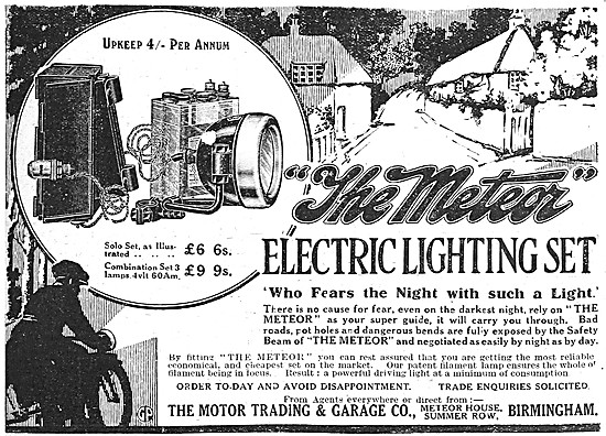 The Meteor Motrcycle Electric Lighting Set 1920 Advert           