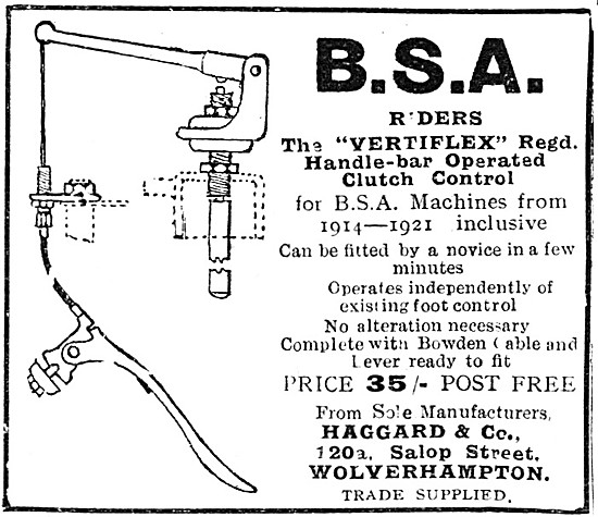 1921 Vertiflex Handlebar Clutch Control For BSA Motorcycles      