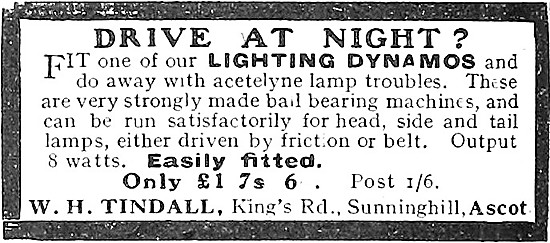 Tindall Motor Cycle Lighting Dynamos 1922                        