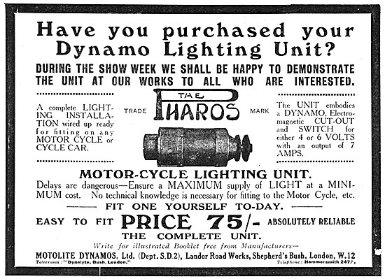 Motolite Pharos Motor Cycle Electrical Lighting Sets             