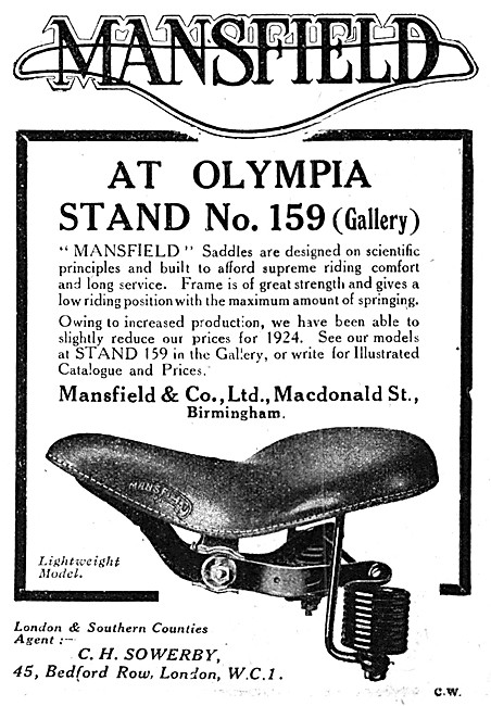 Mansfield Motor Cycle Saddles 1923                               