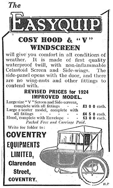 1929 Easyquip Sidecar Cosy Hood & Windscreen                     