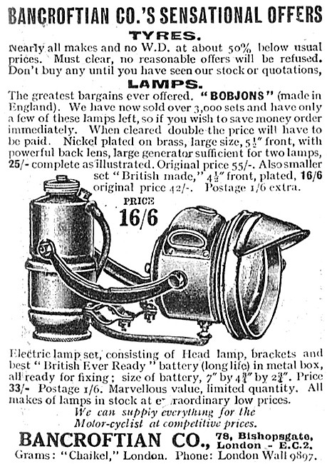 Bancroftian Motor Cycle Lighting Sets                            