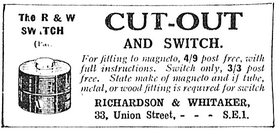 1923 R.&.W.Motor Cycle Cut-Out Switch                            