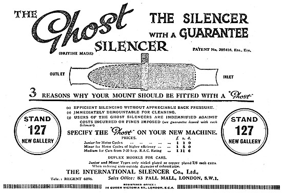 Ghost Silencers For Motor Cycles 1925 Advert                     