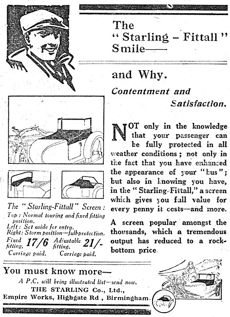 1925 Starling Fittall Sidecar Screen                             