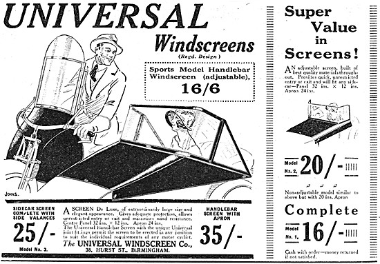 1925 Universal Sports Model; Sidecar Windscreen                  