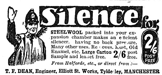 T.F.Dean Steel Wool For Silencer Packing 1927 Advert             