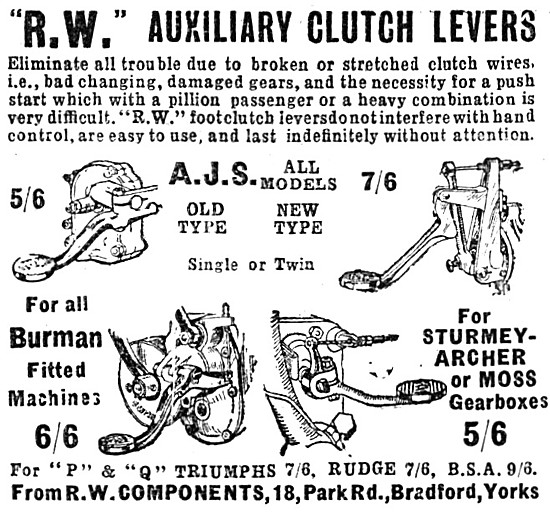 R.W.Auxiliary Motor Cycle Clutch Levers 1928 Advert              