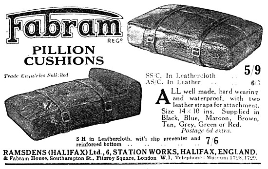 Ramsdens Fabram Motor Cycle Pillion Cushions 1929                