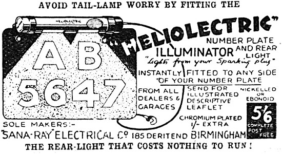 Sana Ray Heliolite Electric Rear Lamp & Number Plate Illuminator 