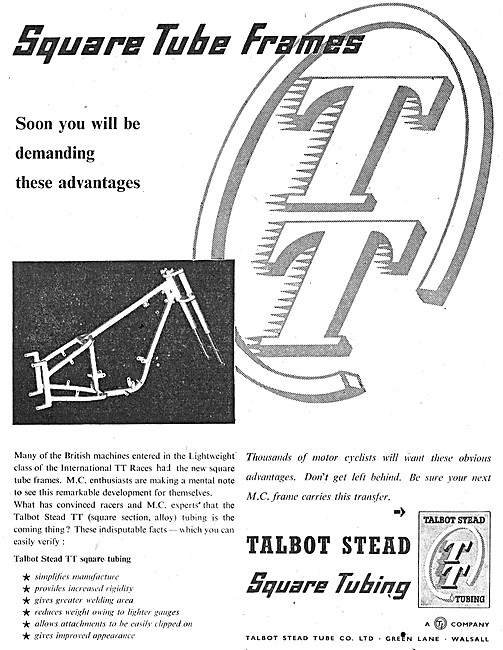 Talbot Stead Sqauare Tubing For Motor Cycle Frames 1951          