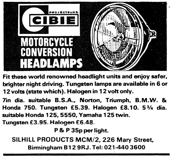 Silhill Cibie Motorcycle Headlamp Conversions                    
