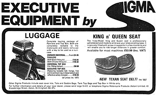 Sigma Motorcycle Parts. Sigma Panniers - Sigma King n' Queen Seat