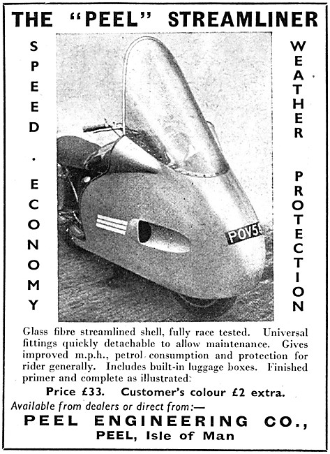 1958 Peel Streamliner Motor Cycle Fairing Advert                 