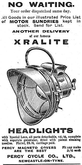 Percy Exralite Motorcycle Headlights 1908                        