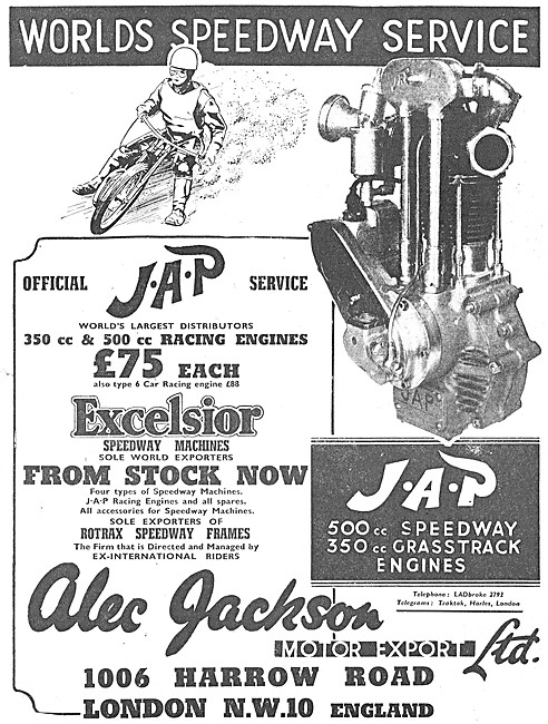 Alec Jackson World Speedway Service. J.A.P. Racing Engines       