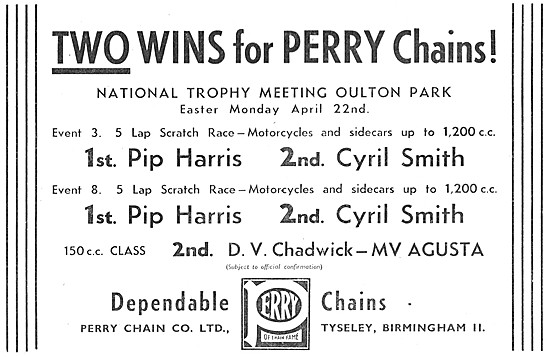 Perry Motorcycle Chains 1957 Advert                              