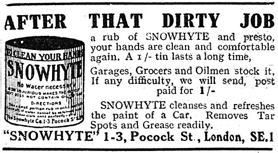 Snowhyte Hand Cleanser 1921 Advert                               
