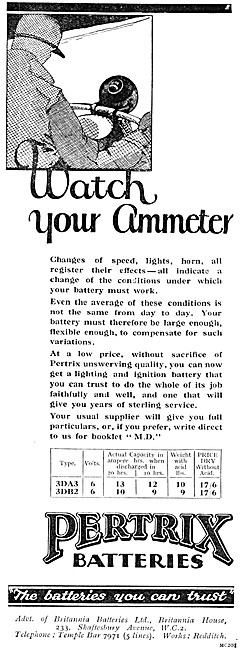 Pertrix Motor Cycle Batteries 1931 Advert                        
