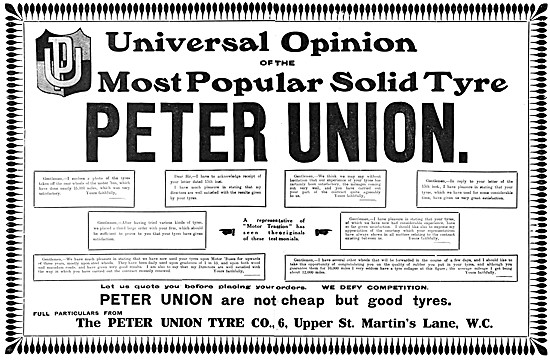Peter Union Tyres 1908 Advert                                    