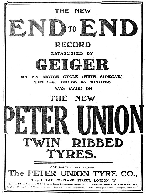 Peter Union Twin Ribbed Motor Cycle Tyres                        