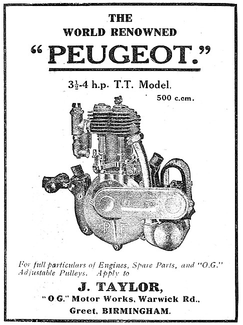 1912 Peugeot Motor Cycle Engine Advert                           