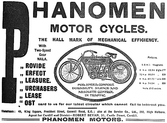Phänomen Motor Cycle Model Range 1908                            
