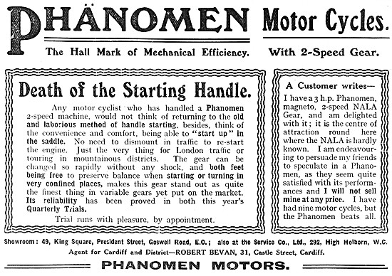 Phänomen Motor Cycles 1908 Advert                                